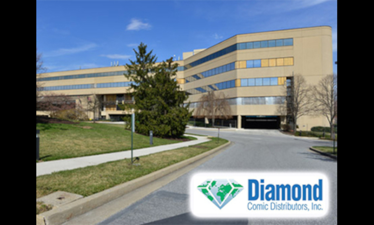 The Diamond Comic Distributors headquarters building with the Diamond Comic Distributors logo