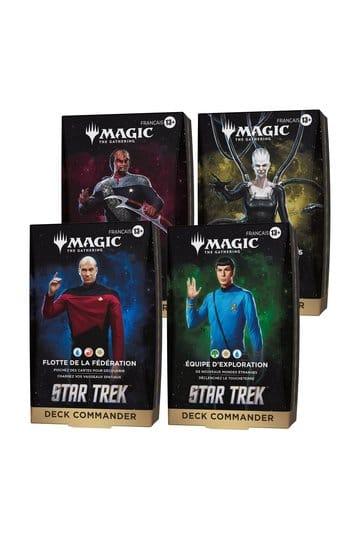 Magic: The Gathering – Star Trek product boxes showing Commander decks with Star Trek character art